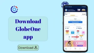 GlobeOne app image showing a download button and a smartphone screen with the app interface.
